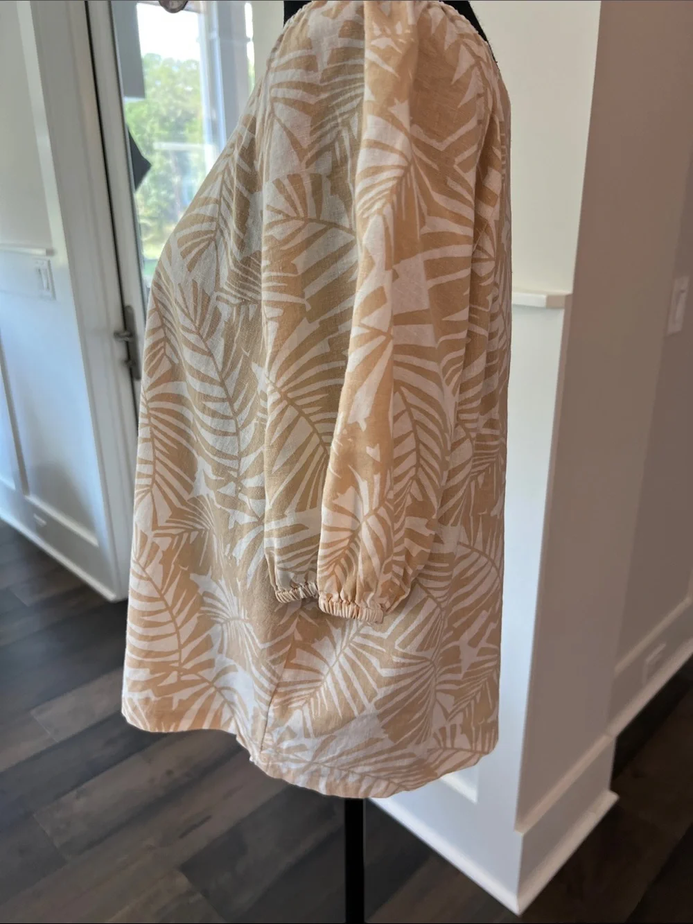 LOFT Cream and Beige Palm-Print Boatneck Blouse